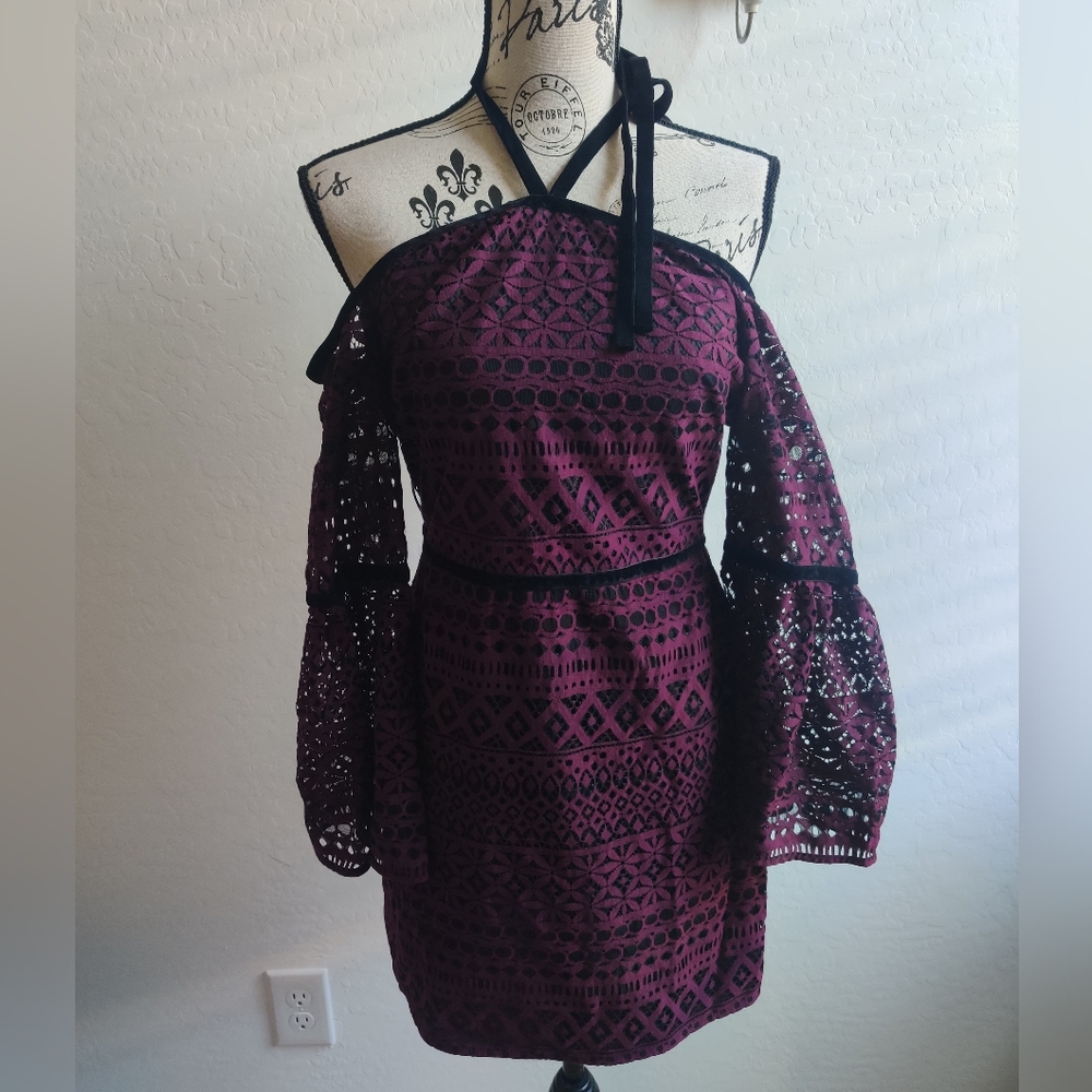 🆕 Likely Whimsigoth Witchy Fairycore lace off the shoulder halter midi dress_6